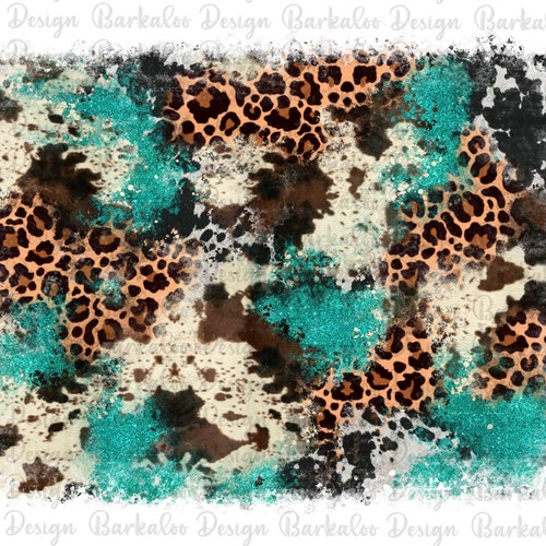 Cowhide Leopard Turquoise Glitter Background PNG Sublimation - Etsy