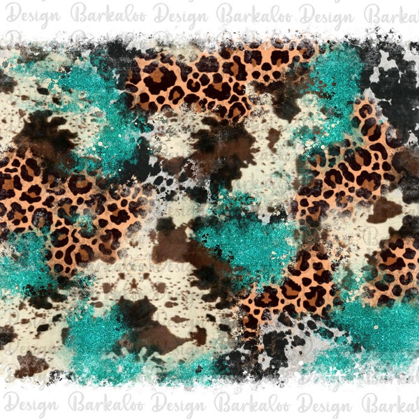 Cowhide Leopard Turquoise Glitter Background PNG Sublimation Design, Western Background Png,Distressed Western Pattern,Leopard Png Downloads