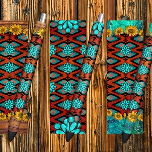 Sunflower Turquoise Gemstone Aztec Pattern Pen Wrap PNG Sublimation Design, Western Pen Wrap Templates, Aztec Pen Wrap, Pen Wrap Png Design