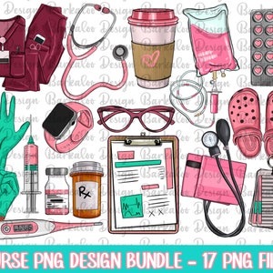 Nurse Png Sublimation Design Bundle, Pink Nurse Hand Drawn Digital Clipart, Set of 17 Nurse Png File, Nurse Life Png, Nursing Png Downloads