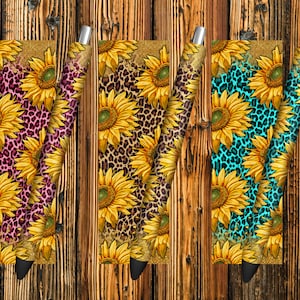 Sunflowers Leopard Glitter Pen Wrap PNG Sublimation Design, Western Pen Wrap Templates, Sunflower Pen Wrap, Pen Wrap Design,Leopard Pen Wrap