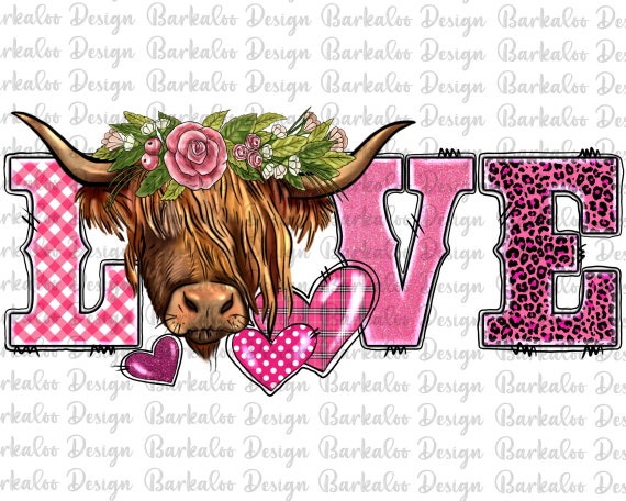 Valentines Day Love Western Cow Sublimation Design, Cow Png, Valentine's Day Png, Western Cow Love Png, Western Cow Png, Digital Downloads