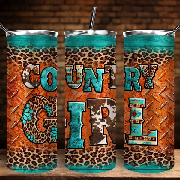 Country Girl 20oz Tumbler Sublimation Design,20oz Skinny Tumbler,Skinny Tumbler Png,Western Leopard Country Girl Tumbler, Digital Download