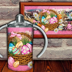 Påskäggskorg med sippy cup-tumbler png sublimeringsdesign, 12oz sippy cup-tumbler png, glitter sippy cup-tumbler i kohud png nedladdningar