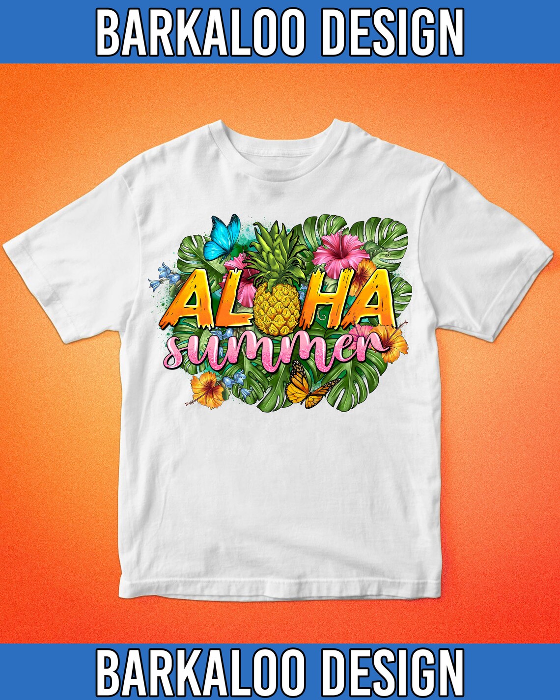 Pineapple Aloha Summer With Tropical Leaves Png Sublimation - Etsy