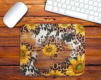 Cowhide Leopard Sunflower Mouse Pad Png, Sublimation Design, Western Design Mouse Pad Png,Mouse Pad Template,Customized Mouse Pad PNG Design