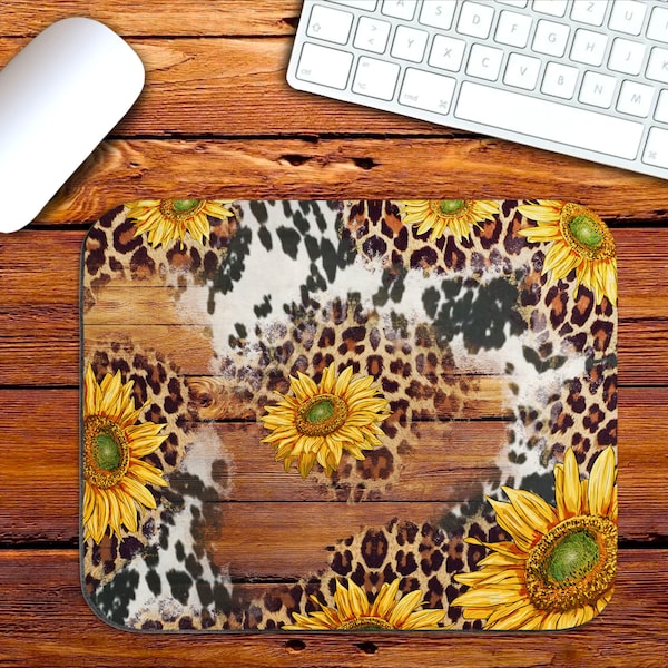 Cowhide Leopard Sunflower Mouse Pad Png, Sublimation Design, Western Design Mouse Pad Png,Mouse Pad Template,Customized Mouse Pad PNG Design