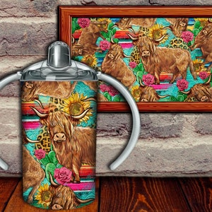 Western Scottish Cow Sunflowers Sippy Cup Tumbler Png Sublimation Design,12oz Sippy Cups Tumbler Png, Cow Sippy Cup Tumbler Png Downloads