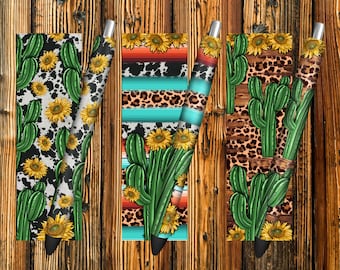 Cowhide Leopard Serape Sunflower Cactus Pen Wrap Sublimation Design, Western Pen Wrap Templates, Cactus Pen Wrap,Cactus Png,Digital Download