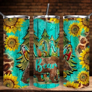 Western Sunflowers Mama Bear Tumbler Png Sublimation Design,20oz Skinny Tumbler Png, Western Leopard Mama Bear Tumbler Png, Digital Download