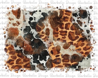 Watercolor Leopard Cowhide Background Png Sublimation Design, Western Background Png, Cowhide Background Png, Western Design Png Downloads