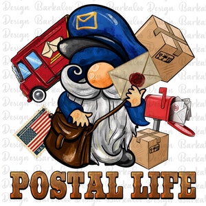 Postal Life Gnome png sublimatie ontwerp, handgetekende gnome png, postleven clipart, postleven gnome png, postdrager png, digitale download