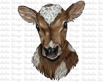 Hand Drawing Brown Baby Cow PNG Sublimation Design, Calf Png, Baby Cow Png,Heifer PNG,Farm Animals Png,Barnyard Animals Png Design Downloads
