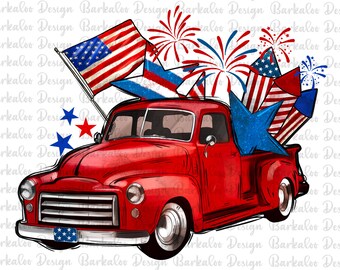 4th Of July Truck Png Sublimation Design, Independence Day Png, Old Glory Png, American Flag Png, USA Png, American Fireworks Png Downloads