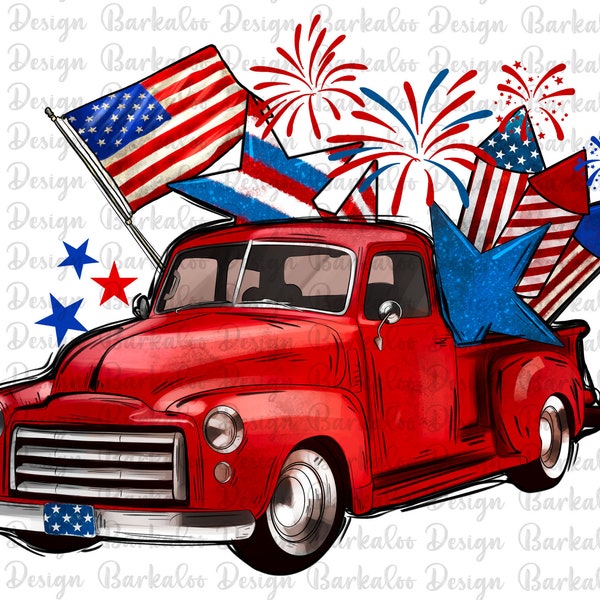 4th Of July Truck Png Sublimation Design, Independence Day Png, Old Glory Png, American Flag Png, USA Png, American Fireworks Png Downloads