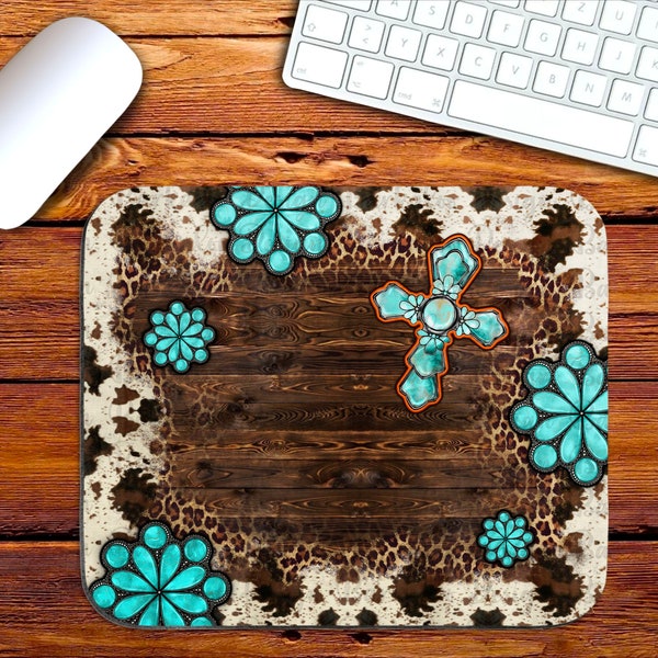 Custom Gemstone Cross Mouse Pad Sublimation Design, Western Design Png, Gemstone Mouse Pad PNG, Personalized Cowhide Mouse Pad Png Downloads