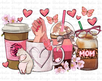 Mother's Day coffee cups png sublimation design download, mama png, coffee cups png, Mother's Day png, sublimate designs download