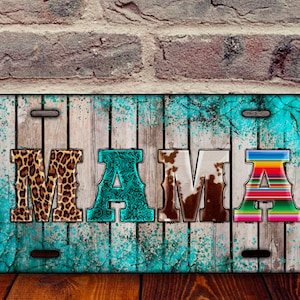 Western Turquoise Wood Barn Mama License Plate Sublimation Design, Mom License Plate, License Plate Sublimation Template, License Plate Png