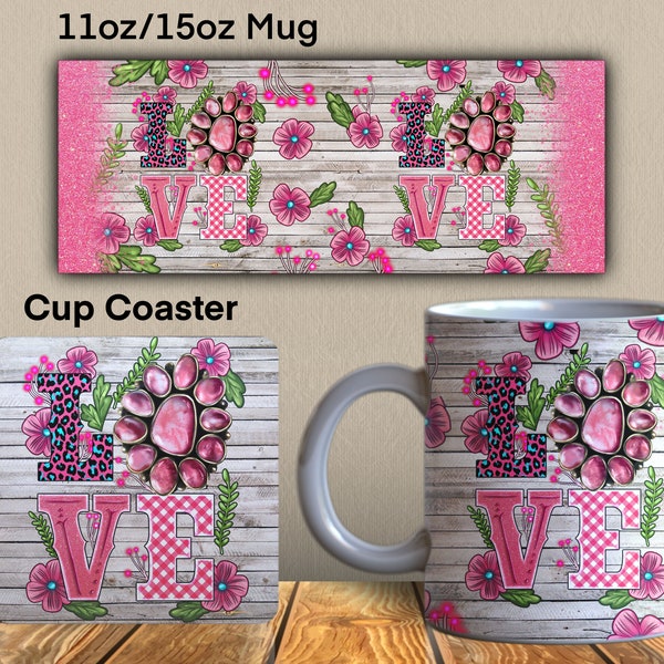 Valentine's Day Love Mug Png, Love Cup Coaster, Love Mug Png, Leopard Gemstone Valentine's Day Mug Png, Love Sublimation Design Downloads