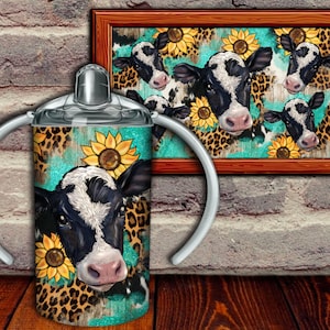 Western Sunflower Black And White Cow Sippy Cup Png Sublimation Design,12oz Sippy Cups Tumbler Png, Cow Sippy Cup Tumbler Png Downloads