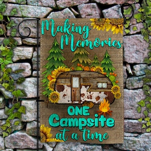Making Memories One Campsite At A Time Garden Flag Png Sublimation Design, Cowhide Caravan Garden Flag, Camping Garden Flag Png Téléchargements