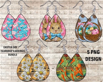 Easter Day Teardrop Earrings Png Sublimation Design Bundle, Easter Day Png,Easter Rubbit Eggs And Carrots Teardrop Earrings Png Downloads