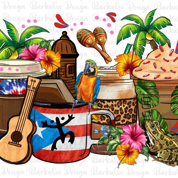 Puerto Rico coffee cups png sublimation design download, coffee cups png design, Puerto Rico flag png, sublimate designs download