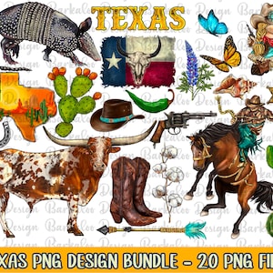 Texas Png Sublimation Design Bundle, Hand Drawn Texas Digital Clipart, Set of 21 Texas Png File, Texas State Png Downloads