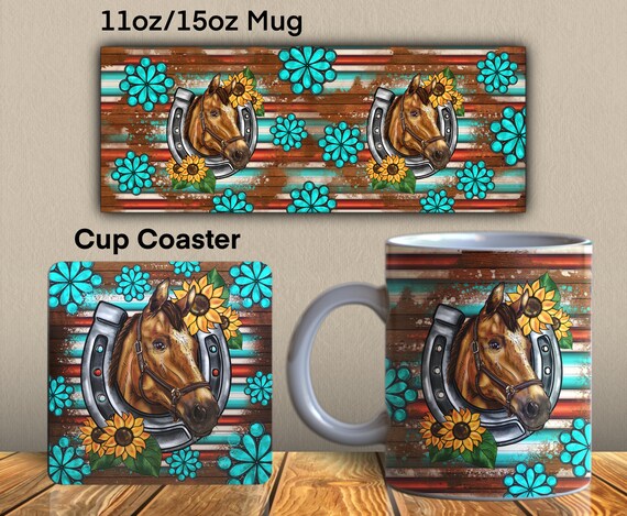 Serape Gemstone Horseshoe Png Mug Sublimation Design Downloads, Western Horse Cup Coaster, Horse Mug Png, Western Mug Png, Horseshoe Mug Png