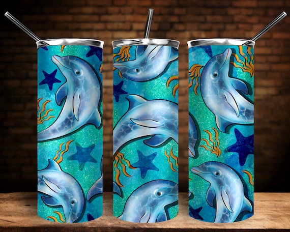 Dolphin Tumbler Png Sublimation Design, 20oz Skinny Tumbler Png, Starfish And Dolphin Tumbler Png, Sea Creatures Png, Digital Download