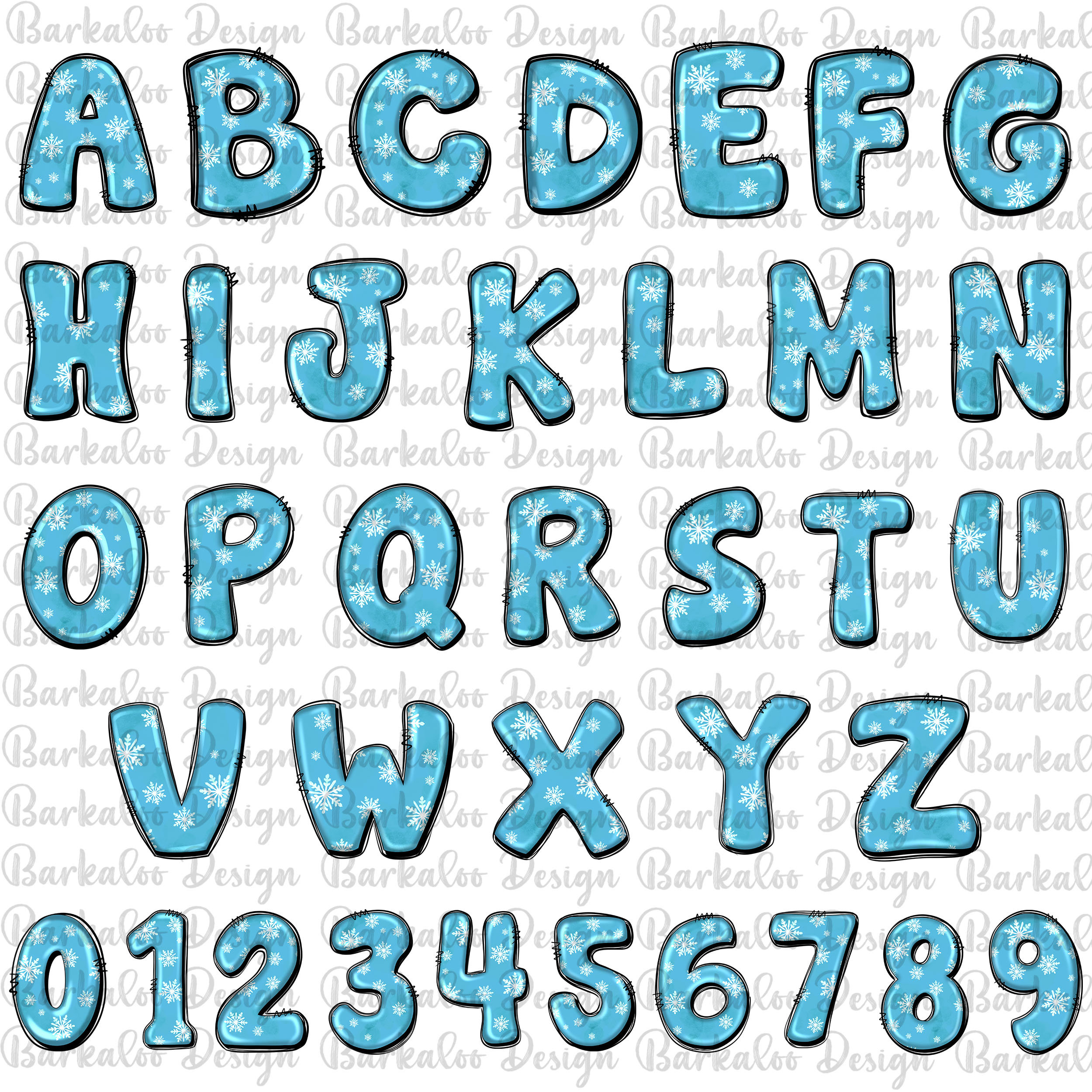 Winter Alphabet Png Files Bundle, Winter Doodle Letters Png
