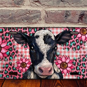 Leopard Sunflower Calf License Plate Sublimation Design,Calf Valentine's Day License Plate,Valentine Calf License Plate Png Design Downloads