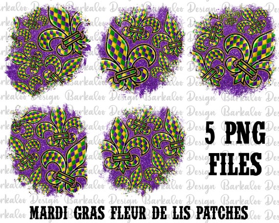 Mardi Gras Fleur De Lis Patch Bundle Sublimation Design, Mardi