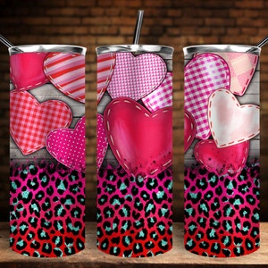 Valentine's Day Pink Hearts Leopard 20 oz. Skinny Tumbler PNG Sublimation Design, Valentine Skinny Tumbler Png, Hearts Tumbler Png Downloads