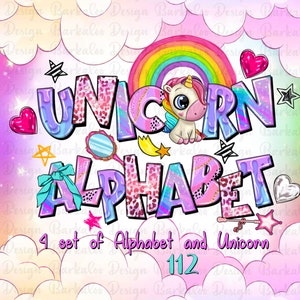 Pacote de arquivos png do alfabeto unicórnio, letras de doodle de unicórnio png, letras ocidentais png, unicórnio png, download de designs sublimados