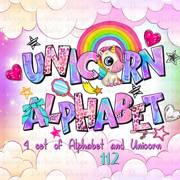 Unicorn alphabet png files bundle, Unicorn doodle letters png, Western letters png, Unicorn png, sublimate designs download