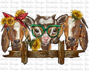 Western Goats Png Sublimation Design, Goat Png, Goat Clipart, Sunflowers Goats Png, Hand Drawn Goats Png, Animal Png, Digital Download