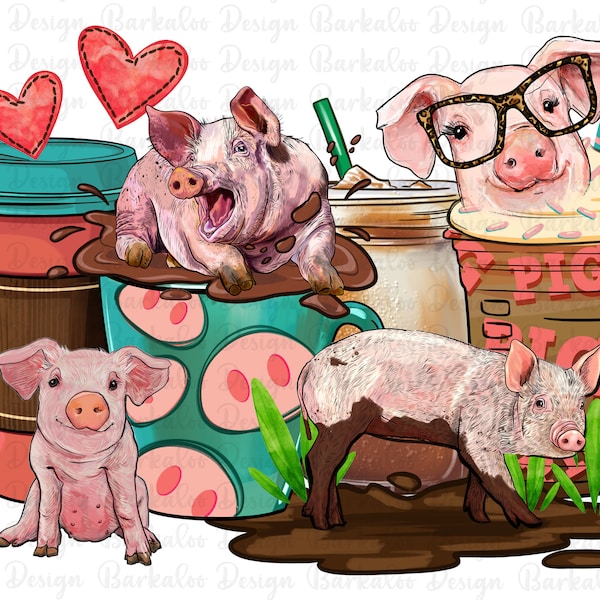 Pig coffee cups png sublimation design download, coffee love png, animal png, pig png, animal coffee cups png, sublimate designs download