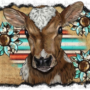 Serape Western Sunflowers Background Baby Calf PNG Sublimation Design,Baby Calf Png,Calf Png,Heifer Cow Png,Farm Animals Png Design Download