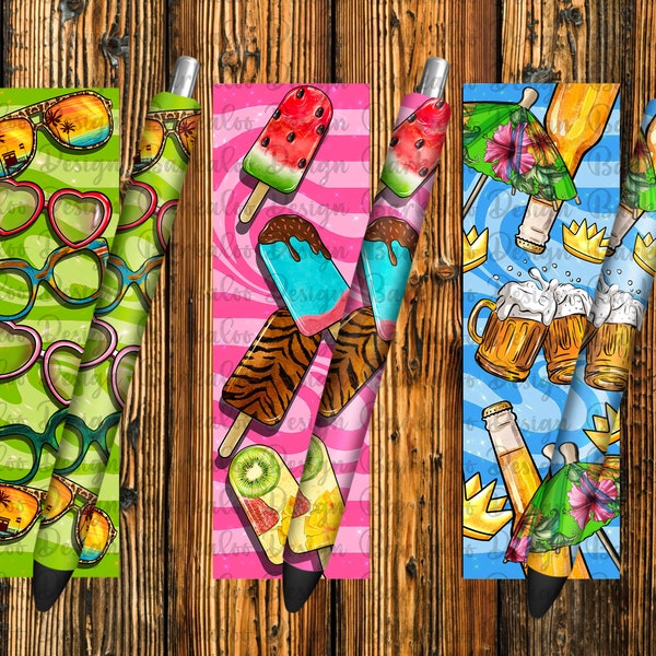 Summer Elements Pen Wraps Png Sublimation Design, Beer Pen Wrap Png, Verres Pen Wrap Png, Summer Fruits Ice Cream Pen Wrap Png Téléchargements