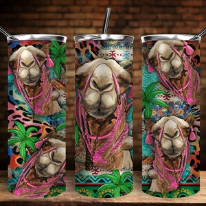Western Camel Face Tumbler Png Sublimation Design, Camel Tumbler Png, Desert Animals Tumbler Png, Leopard Azgec Camel Tumbler Png Downloads