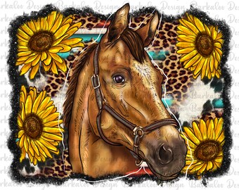 Leopard Sunflower Serape Cowhide Background Horse PNG Sublimation Design, Horse Png, Western Horse Png, Farm Animals Png Design Downloads