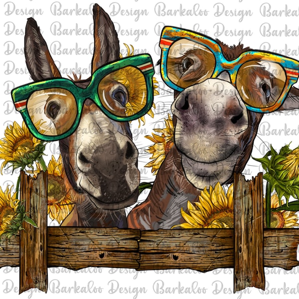 2 Donkeys With Sunflowers  Png Sublimation Design, Donkey Png, Farm Animals Png, Farm Png,Farm Donkey Png,Animal Design Png,Digital Download