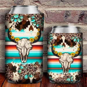 Bull Skull Serape Can Cooler PNG Sublimation Design, Bull Skull Can Holder, 12 oz. Can Cooler Template, Can Cooler PNG, Digital Download