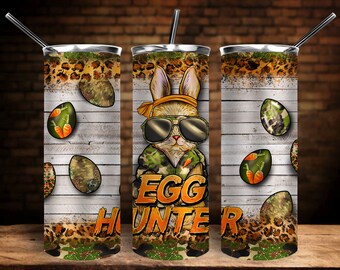 Easter Egg Hunter Rabbit Tumbler Png Sublimation Design,20oz Skinny Tumbler Templates,Easter Day Tumbler Png,Camo Easter Eggs Png Downloads