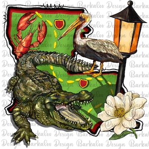 Louisiana State Map Png Sublimation Design, Louisiana State Bird Png, Louisiana Alligator Png, Louisiana State Flower Magnolia Png Downloads