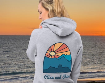Rise and Shine Hoodie, Sunrise over Mountains Aesthetic Hoodie, Adventure Jumper