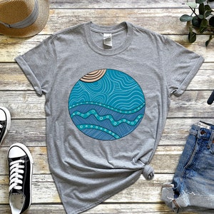 Dancing on the Waves T-shirt, Indigenous Design T-shirt, Sport Grey T-shirt, Waves T-shirt