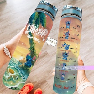 Stitch Ohana Water Bottle, Personalized Stitch 32Oz Water Bottle, Stitch Motivational Bottle, Stitch Drink Bottle, Daily Water Tracker