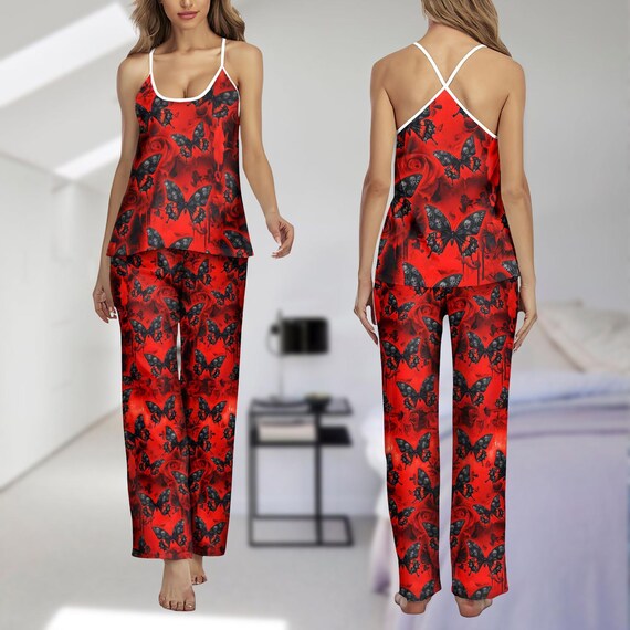 Ensemble pyjama tête de mort, pyjama papillon rouge, vêtements de